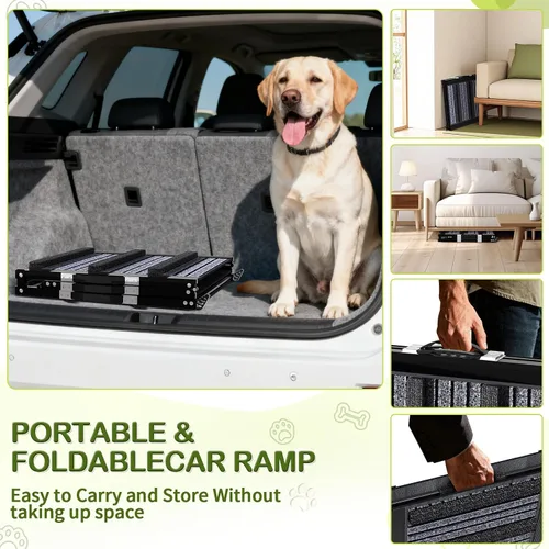 Vista 7 de Rampa para perros para automóvil, SUV y camión - Rampa portátil para mascotas con escalera antideslizante y superficie antideslizante, escalones
