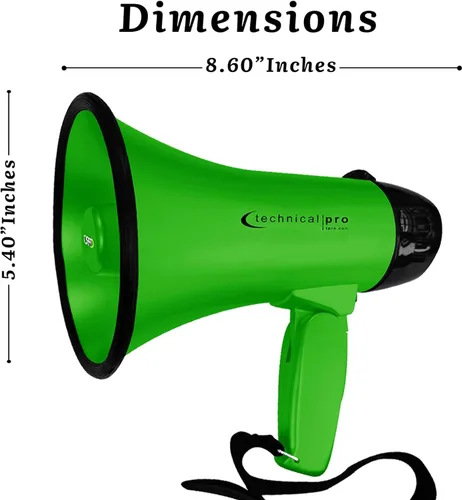 Vista 3 de Technical Pro Megáfono de megáfono portátil ligero de 20 vatios con correa, sirena y control de volumen, bueno para entrenadores, fútbol, fútbol