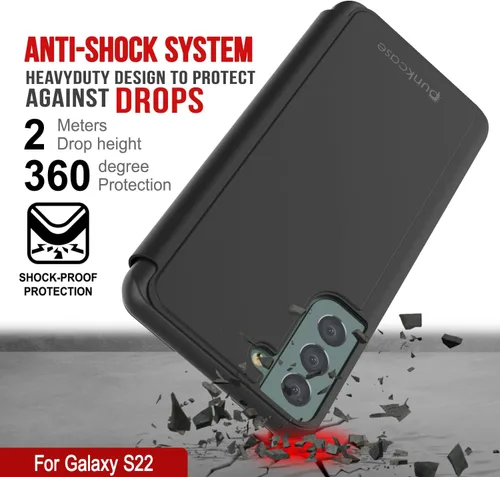 Vista 4 de Punkcase S22 Reflector Funda protectora con tapa con espejo translúcido resistente a los arañazos y parte trasera de piel sintética antideslizante
