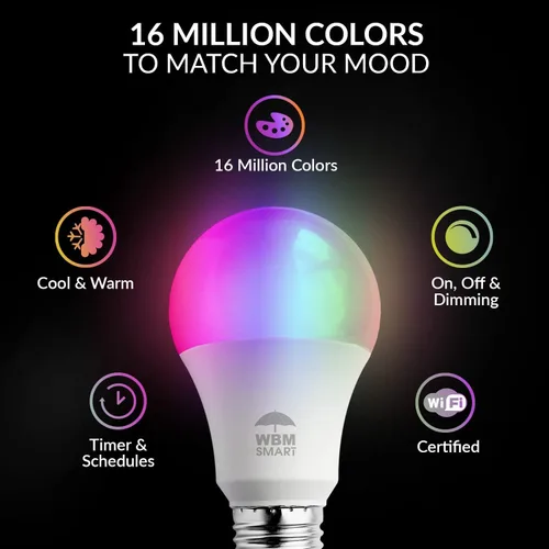 Vista 6 de Himalayan Glow Bombilla LED, cambio de color RGB y regulable, 9.5 W, control WiFi, bombilla multicolor, compatible con Alexa, Google Home