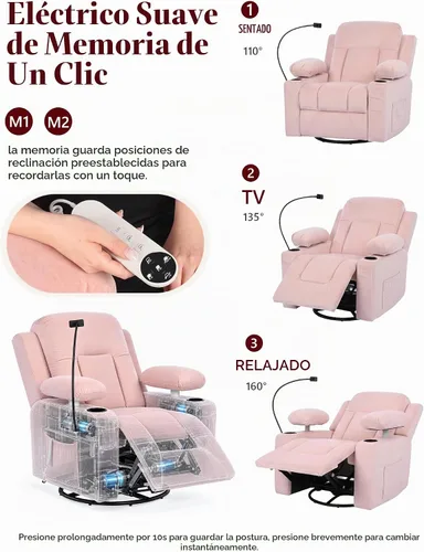 Vista 4 de Silla reclinable giratoria eléctrica con reposabrazos ajustables