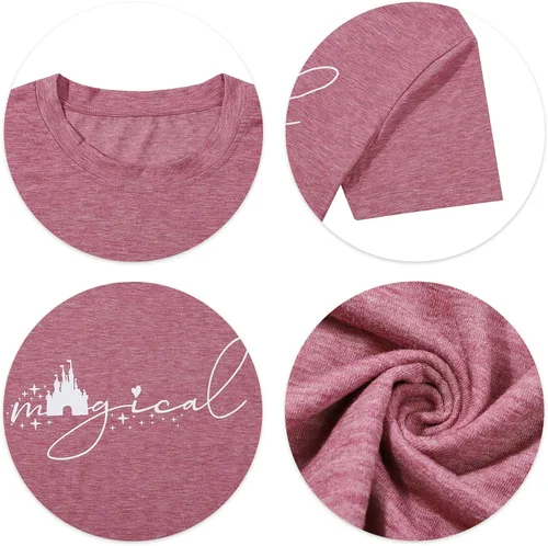 Vista 4 de Camiseta mágica para mujer, camiseta de Magic Kingdom, camiseta de vacaciones familiares, camiseta de manga corta con estampado de castillo
