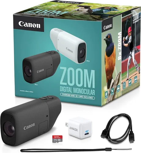 Vista 8 de Kit de Monocular Digital con Zoom de Canon con Cargador USB-C, Tarjeta microSD, PowerShot Zoom, Zoom Óptico de 400mm, Zoom Digital de 800mm, Blanco