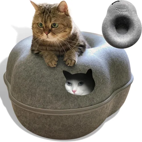 Vista 10 de Cama túnel para gatos de interior, mediana y grande, casa cueva en forma de donut de hasta 22 libras, espaciosa para 2 gatitos (marrón)