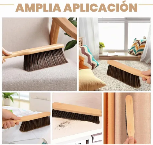 Vista 3 de 2 Piezas Cepillo de Polvo de Madera Escoba de Mano Cepillo de Banco con Mango Largo de Madera Cepillo de Batir Cepillo de Cerdas Suave para Limpieza