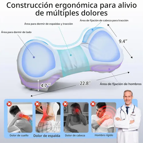 Vista 5 de Almohadas cervicales para el cuello para aliviar la tensión muscular, almohada cervical para dormir de lado, acampar y viajar, almohada de espuma