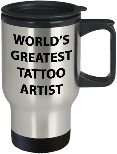 Vista 2 de Funny Cute Gag Gifts for Worlds Greatest Tattoo Artist - Coffee Tumbler Travel Mug Body Art International Festival Licensed Tattooer Tattooist