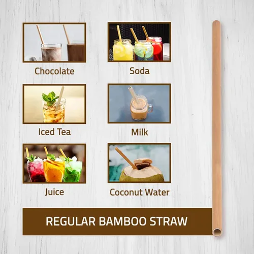 Vista 4 de Rainforest Bowls Juego de 4 popotes de bambú regulares reutilizables – 8 pulgadas – Perfecto para batidos, tés de leche, jugos, licuados – 100%
