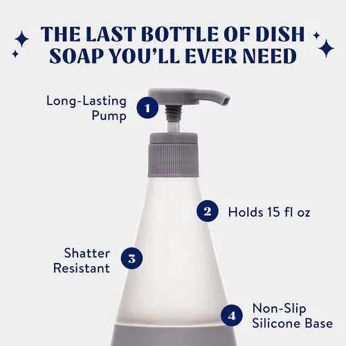 Vista 3 de Cleancult Dispensador de jabón para platos (15 onzas, 1 unidad), dispensador de jabón de vidrio recargable con bomba, dispensador de jabón
