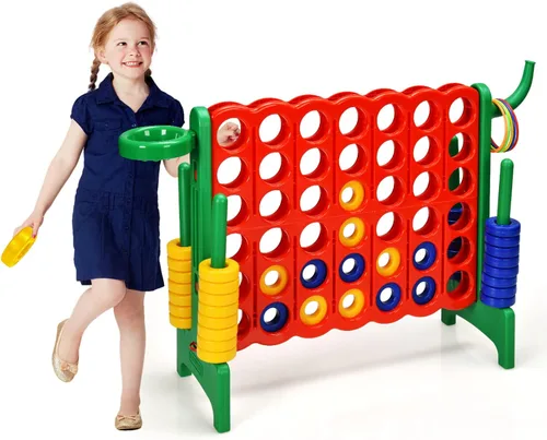 Vista 13 de HONEY JOY Juego gigante gigante de 4 a puntuación, 3 en 1 para interiores y exteriores, juego de patio familiar con aro de baloncesto y lanzamiento
