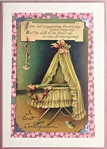 Vista 2 de New Born Baby Girl Birth Greeting Cards - In Sweet Anticipation, Genuine Vintage 1909 Antique Original Postcards Unique