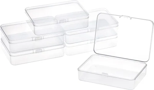Vista 12 de Paquete de 6 recipientes pequeños de plástico, organizador de cuentas rectangulares transparentes con tapas para crayones y manualidades, soporte