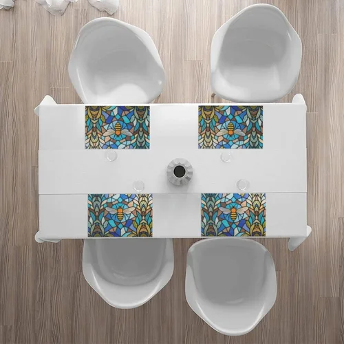 Vista 6 de Rectangular Placemats Set of 4, Heat Resistant Bee Printed Kitchen Dining Table Mats