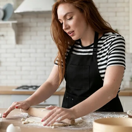 Vista 3 de Delantales de chef de algodón para hombres y mujeres, bolsillos grandes, material de lona