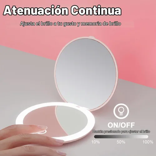 Vista 4 de Espejo compacto con iluminación LED, espejo de maquillaje de viaje de aumento 1X/5X de 4 pulgadas, espejo compacto portátil recargable con luz