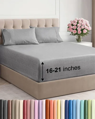 Vista 65 de Juego de sábanas tamaño Queen con bolsillos extra profundos, sábanas transpirables y refrescantes de 4 piezas, ropa de cama de lujo para hotel