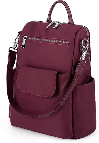 Vista 6 de UTO Mochila para mujer, bolsa de hombro de piel lavada sintética para mujer, 380 Rojo, L
