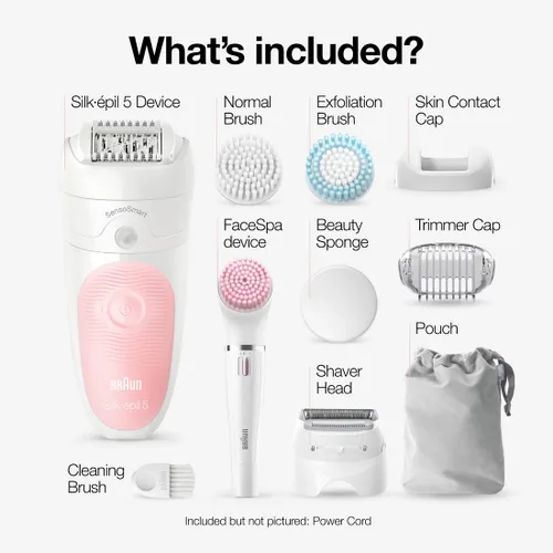 Vista 2 de Braun Depiladora SE5-895, dispositivo de depilación, depiladora para mujeres, incluye afeitadora y cepillo exfoliante de limpieza facial