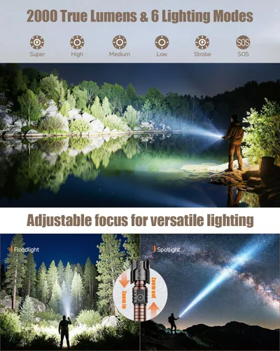 Vista 3 de SKYFIRE Linterna Recargable LED de Altos Lúmenes: Linternas Tácticas Súper Brillantes con Zoom con 6 Modos IPX6 Linterna Potente Pequeña para Caza