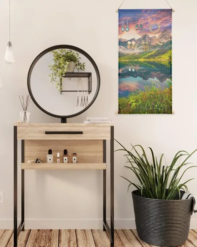 Vista 4 de Hanging Earring Jewelry Organizer Natural Landscape Scenery Beautiful Dreamy Sundown Sunset Lake Earring Holder Necklace Earring Display Large