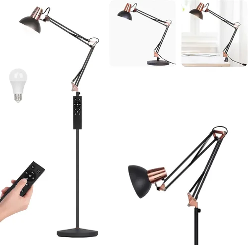 Vista 8 de Lámpara de pie LED FIRVRE, lámpara de pie giratoria vintage de metal, 3 modos de uso - lámpara de pie, lámpara de mesa y lámpara de clip, lámpara