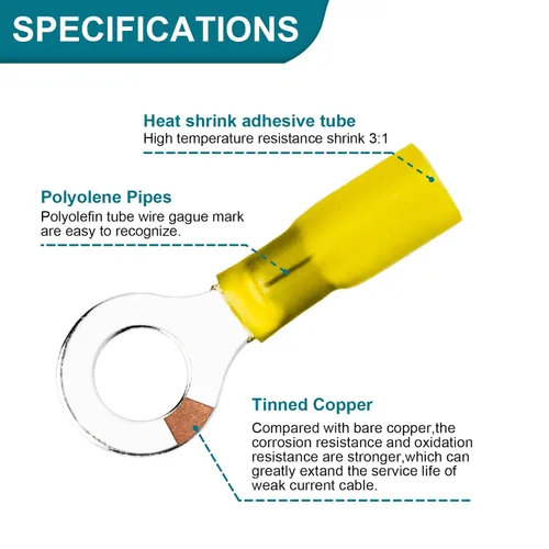 Vista 3 de 50 unidades de conectores de cable termorretráctiles, terminales de anillo impermeables de 12-10 AWG, terminales de cable de 12-10 AWG de 1/4" (M6)