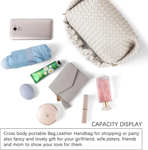 Vista 5 de SHARPAD Bolsos de mano tejidos para mujer, bolso cruzado de cuero vegano con correa desmontable, bolso de mano tejido de muñeca
