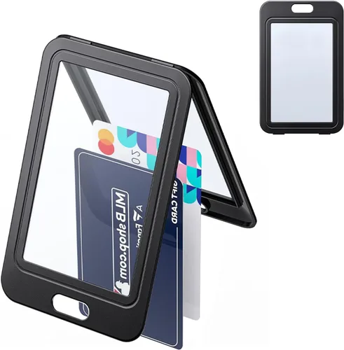 Vista 16 de Uniclife Paquete de 3 Portacarnet Deslizante con Ventanas de Doble Cara Funda Vertical de Plástico Duro Negro Bolsa Protectora de Tarjetas