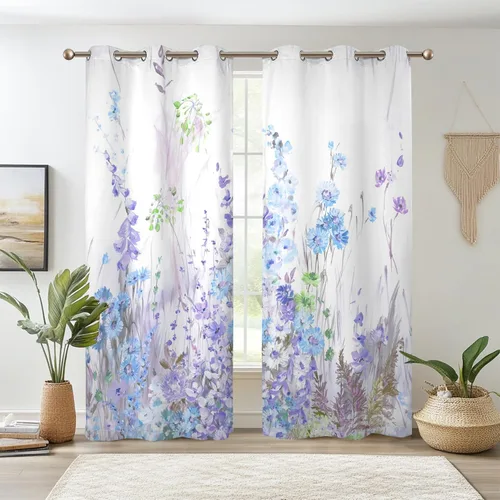 Vista 19 de Renaiss Pink Cherry Patels - Cortinas opacas con aislamiento térmico de flores de cerezo japonés, cortinas de ventana de dormitorio con estampado