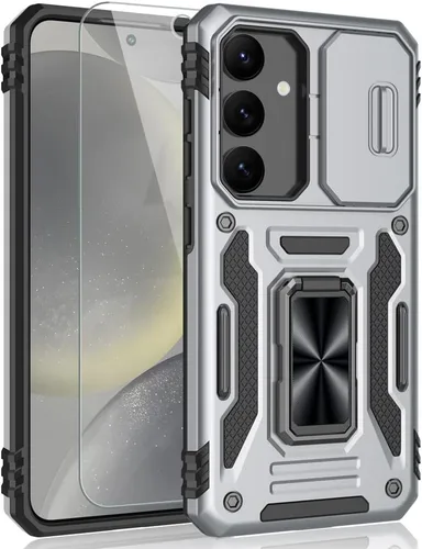 Vista 8 de Funda para Samsung Galaxy S24, a prueba de golpes, con cubierta deslizante para cámara y soporte de anillo giratorio + protector de pantalla