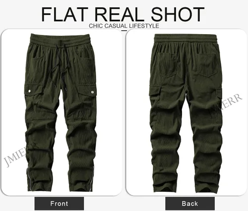 Vista 3 de JMIERR Men's Fashion Corduroy Pants - Elastic Waist Drawstring Joggers with Flap Pockets