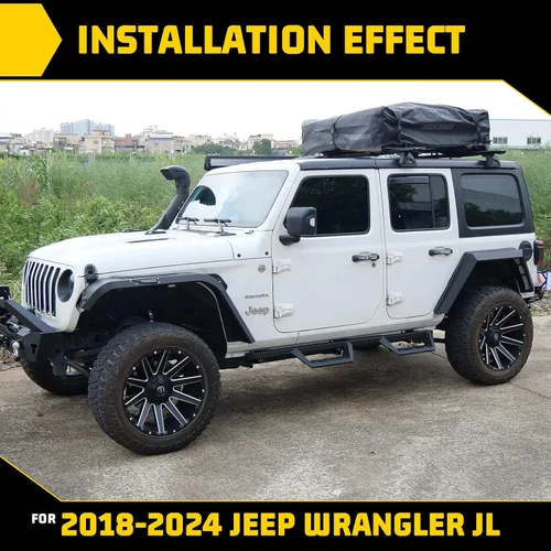 Vista 3 de Estribos laterales compatible con Jeep 2018-2025 Wrangler JL JLU Unlimited 4 puertas, solo 4 puertas, color negro mate con recubrimiento en polvo