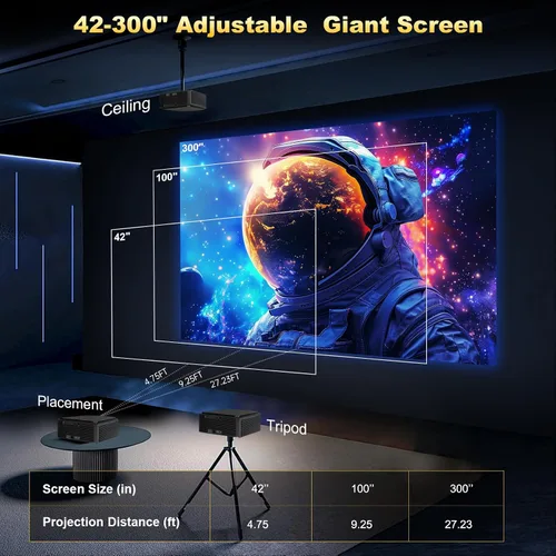 Vista 6 de Proyector de decodificación 1500 ANSI 4K con WiFi y Bluetooth, proyector de cine en casa de DESS con enfoque automático y Keystone, soporte