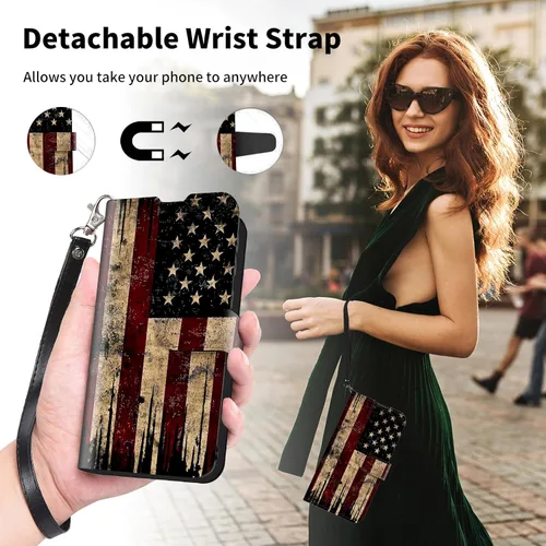 Vista 4 de Funda para Motorola Edge 2022 con protector de pantalla, soporte y tarjetero y correa para la muñeca, funda magnética para Moto Edge 2022 5G UW