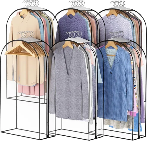 Vista 10 de Liuoud Bolsa Transparente para Colgar Ropa de 10" con Fuelle, Bolsas para Trajes de 32" para Almacenamiento de Closet Abierto, Cubierta de Ropa