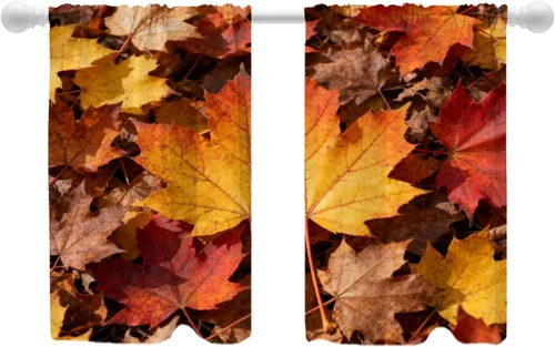 Vista 41 de Shrahala Orange Autumn Autumn Blackout Curtain Tiers, Fall Kitchen Valance Light Blocking Tier Drapes with Rod Pocket, 2 Pack 26 X 24 in