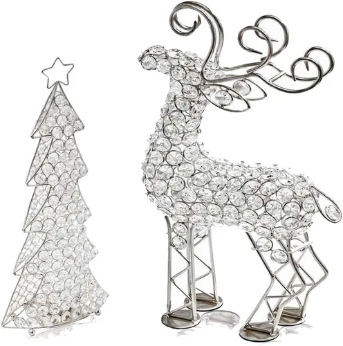Vista 3 de Modern Day Accents Escultura de árbol de Navidad de cristal, 16 pulgadas de altura, transparente, plata, vidrio, hierro, decoración navideña al aire