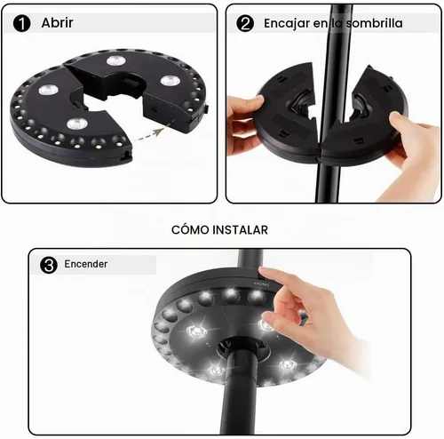 Vista 3 de Forlivese - Lámpara para sombrilla con 3 modos de brillo, inalámbrica, 28 luces LED a 200 lúmenes, alimentación de 4 pilas AA, luz de poste
