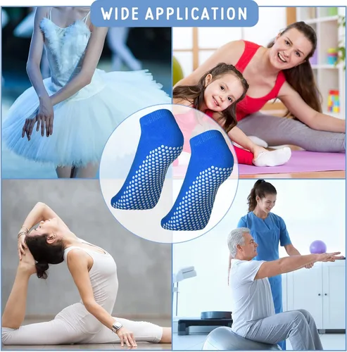 Vista 6 de 30 pares de calcetines antideslizantes de yoga con agarres, calcetines deportivos suaves y coloridos para mujeres y hombres, barra de yoga, 10