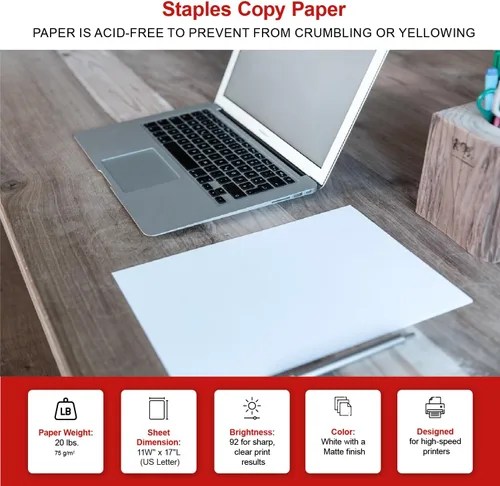 Vista 6 de Staples Papel de copia, 11x17 pulgadas Tamaño del libro mayor, 92 brillo
