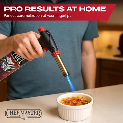 Vista 7 de Chef Master 90022 - Encendedor de butano con 4 botes de estaño de combustible de butano, antorcha de cocina recargable y antorcha de cocina