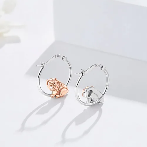 Vista 2 de Aretes de aro de plata de ley 925 para niñas, para orejas sensibles, joyería de perro, regalos para hija