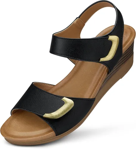 Vista 4 de SHIBEVER Sandalias de cuña para mujer: zapatos cómodos y elegantes para Negro