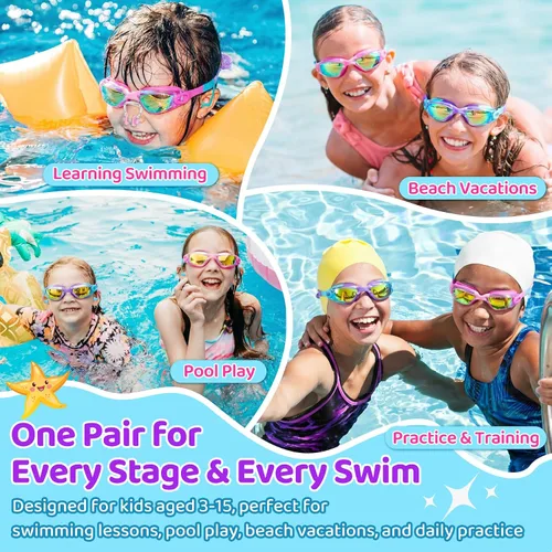 Vista 8 de Vvinca Swimming Goggles for Kids 3-15 years-2 Pack, Kids Goggles Anti-Fog/UV No Leaking Swim Goggles for Kids