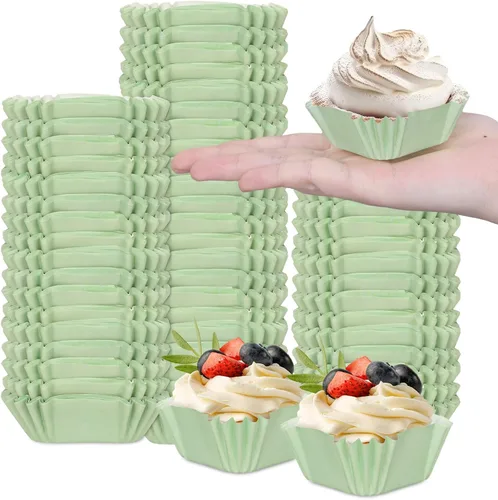 Vista 8 de Whaline 500 piezas de forros cuadrados marrones para cupcakes, desechables, brownie, tazas para hornear, color café, envoltorios para cupcakes