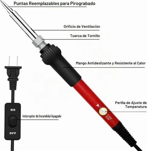 Vista 3 de Kit de combustión de madera para principiantes, 73 bolígrafos profesionales de leña y accesorios de madera, tallado en relieve y quema de madera Rojo