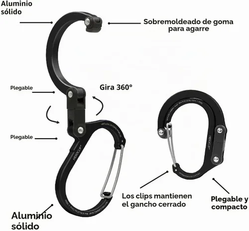 Vista 3 de GEAR AID HEROCLIP 360° Swivel Carabiner Gear Clip and Hook (Medium) for Camping, Backpack, Suitcases and Garage Organization