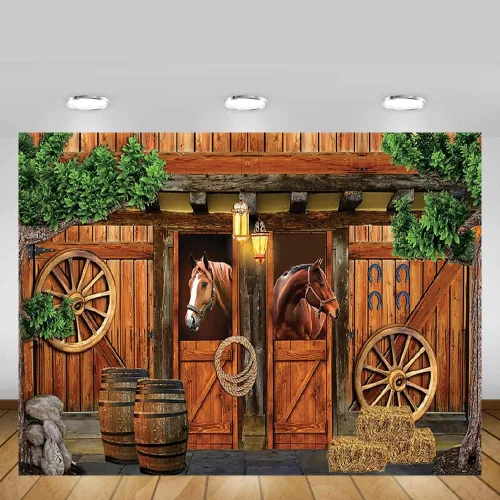 Vista 5 de MEHOFOND Telón de fondo estable de 7 x 5 pies, diseño de caballo vaquero del oeste de Texas, ruedas de baby shower, Mews, fondo de fotografía