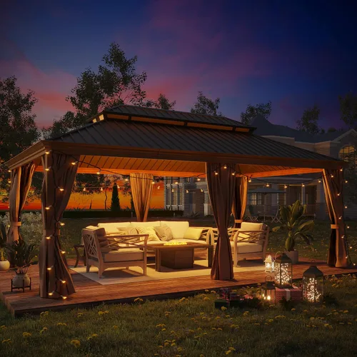 Vista 8 de Gazebo de techo rígido de 12 x 20 pies con acabado de grano de madera