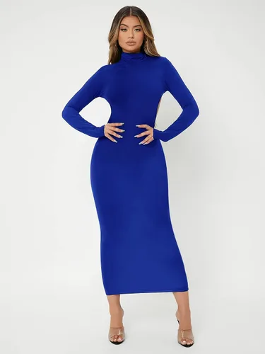 Vista 3 de Verdusa Vestido largo ajustado de manga larga con cuello alto falso para mujer